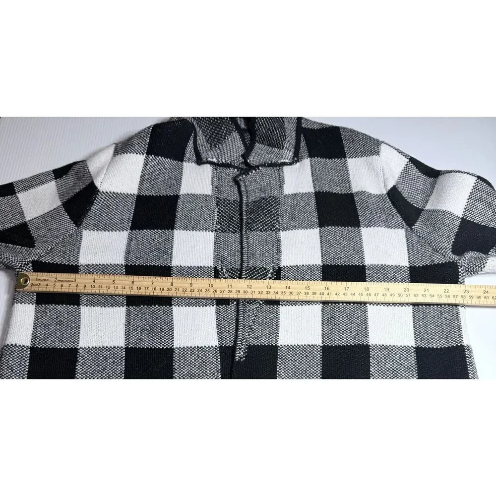 Talbots Black White Buffalo Plaid Open Cardigan Womens XL Knit Sweater w/Pockets